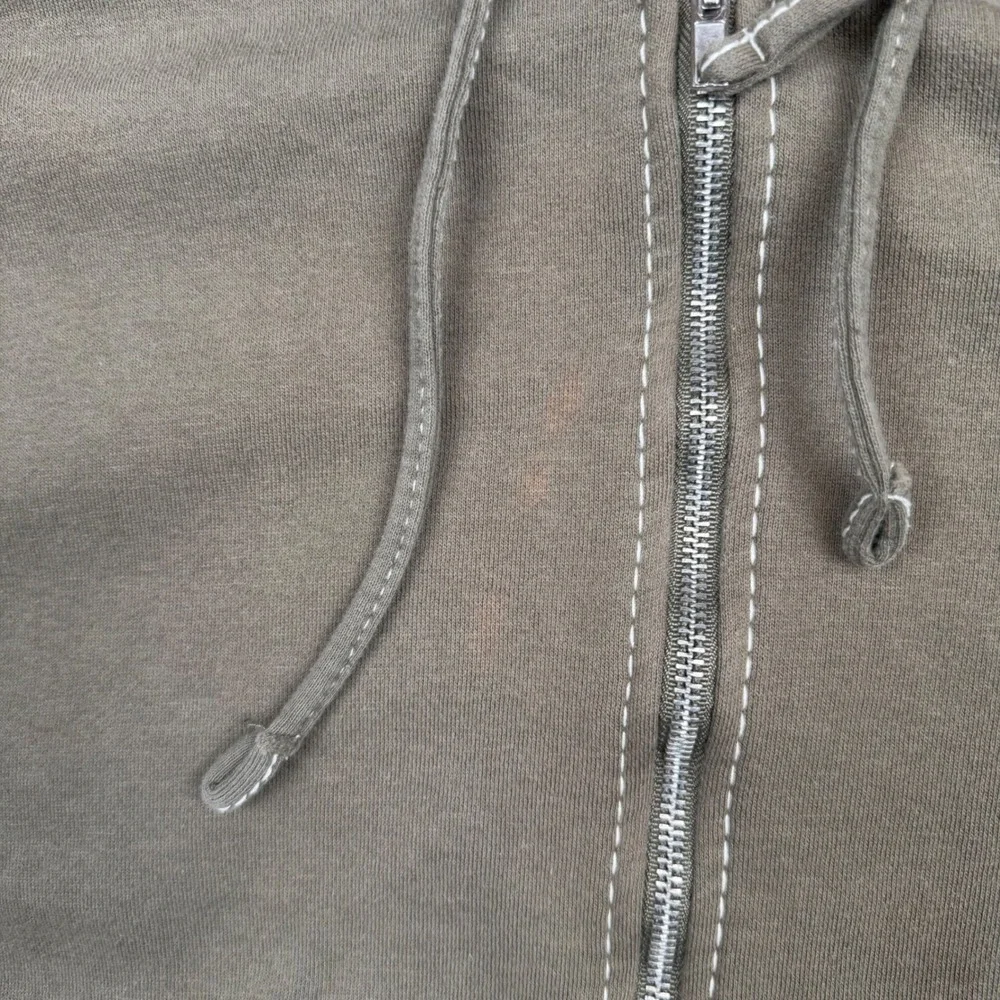 True Religion Mens World Tour Buddha Zip Hoodie Brown Contrast Stitch Y2K 3XL
